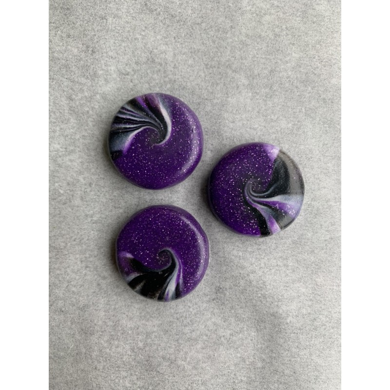 3er Set Magnete in Violett-Glitzer, Schwarz und Weiss