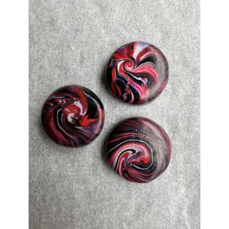 3er Set Magnete in Schwarz, Rot, Weiss und Violett-Glitzer